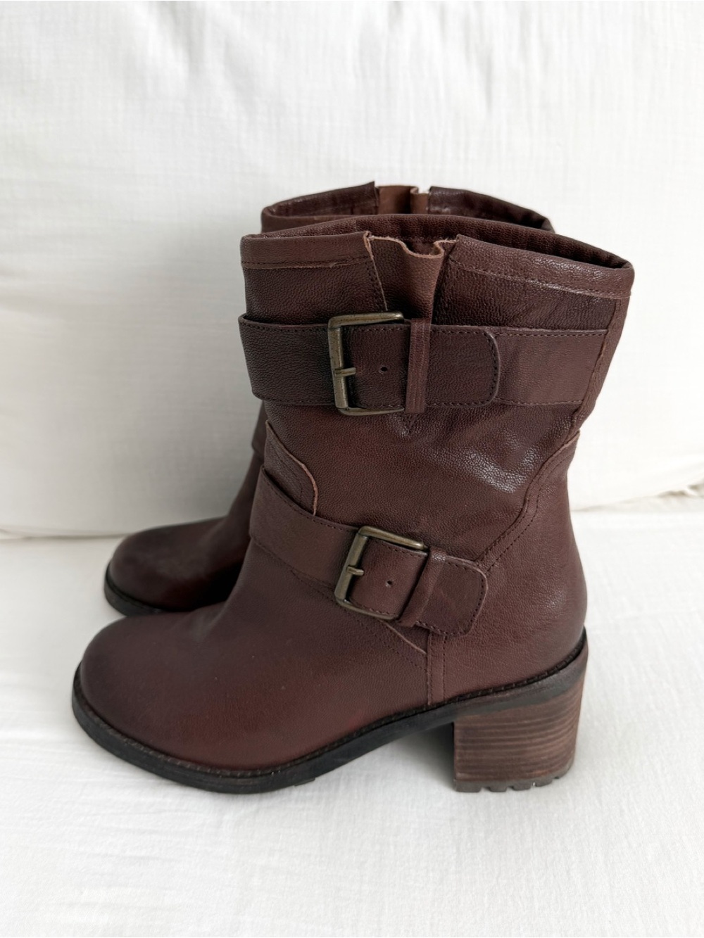 Sam Edelman Brown Leather Troy Moto Boots w/ Buckle Detail